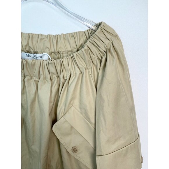 Max Mara Womens Twill Pleated Drawstring Dress With Patch Pockets Size 36 Khaki - Picture 3 of 6